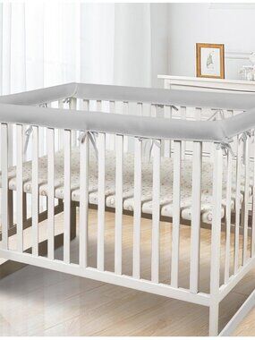 White Crib Rail Cover Set 4pc Breathable Teething Guard